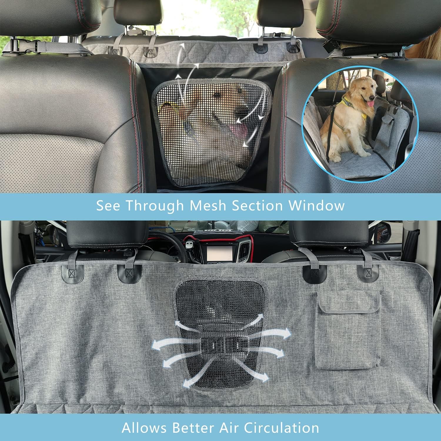 Backseat Dog Cover for Car - Dog Seat Cover - Back Seat Cover for Dogs, Rear Seat Covers for Dogs Waterproof Dog Seat Covers for Cars Scratch-Proof Nonslip Mesh Sections Window