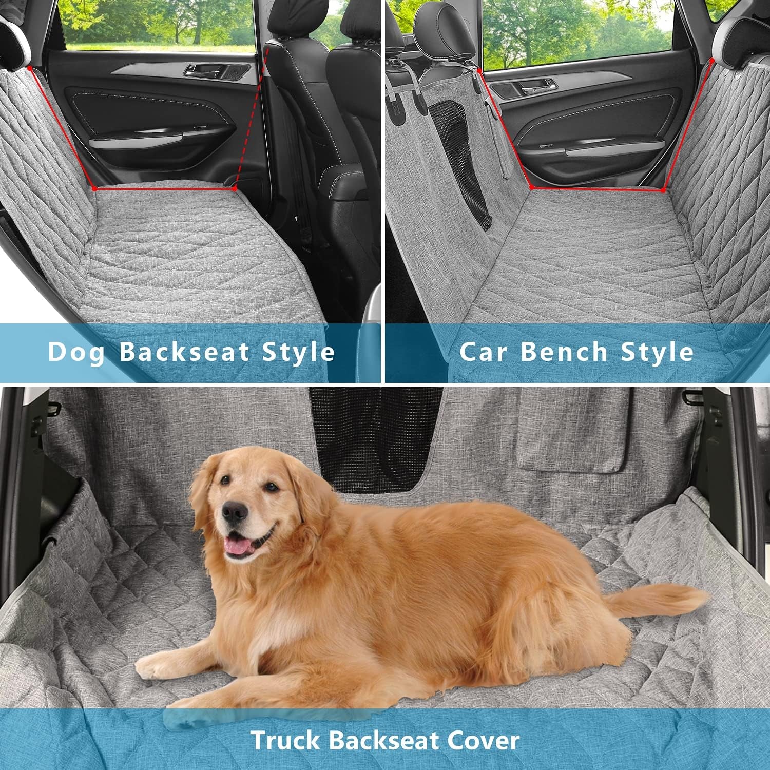 Backseat Dog Cover for Car - Dog Seat Cover - Back Seat Cover for Dogs, Rear Seat Covers for Dogs Waterproof Dog Seat Covers for Cars Scratch-Proof Nonslip Mesh Sections Window