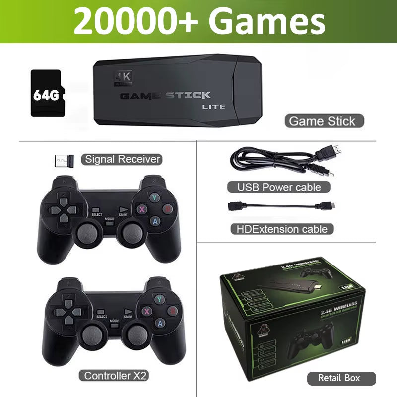 Retro Game Console 4K HD TV Game Stick with 20000 Classic Games Dual Wireless Controllers 9 Simulators M8 Video Games Machine