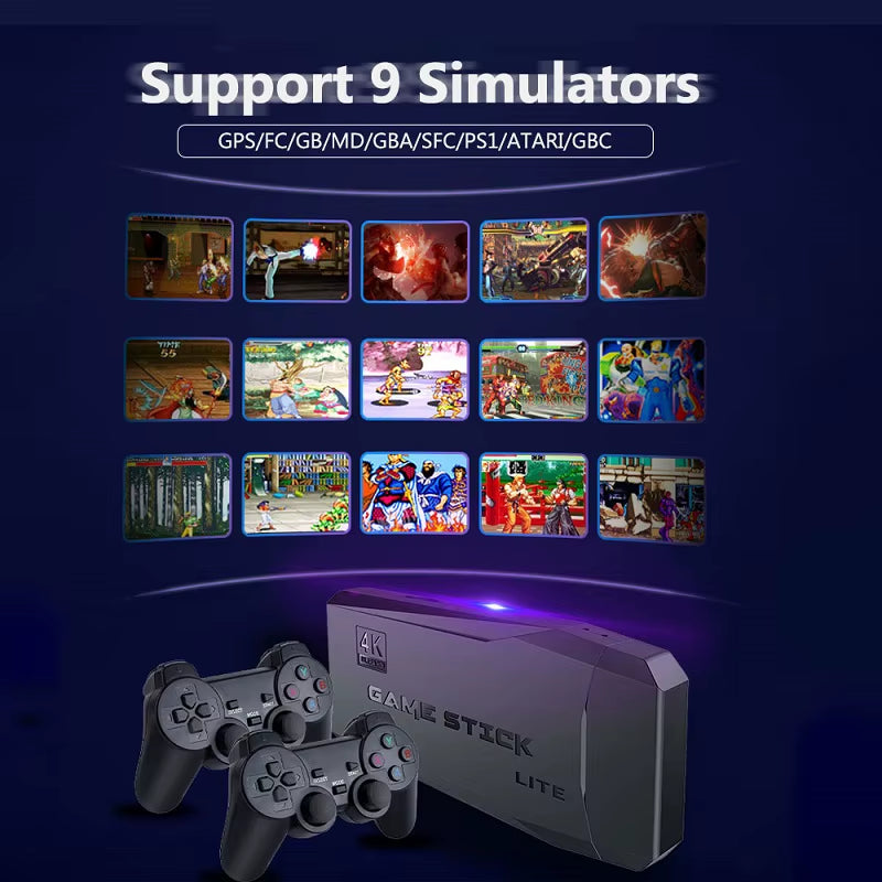 Retro Game Console 4K HD TV Game Stick with 20000 Classic Games Dual Wireless Controllers 9 Simulators M8 Video Games Machine